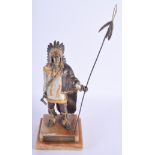 A VINTAGE EUROPEAN COLD PAINTED BRONZE FIGURE upon a marble base. 36 cm high.