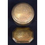 Two Indian19C engraved Brass boxes. Largest 9.5cm x 13cm
