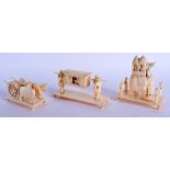 A SET OF THREE 19TH CENTURY ANGLO INDIAN CARVED IVORY GROUPS including an elephant procession etc.