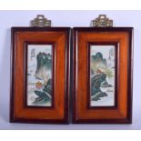 A PAIR OF CHINESE PORCELAIN FAMILLE ROSE TILES 20th Century, painted with landscapes. Porcelain 16