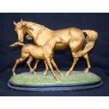 Spelter figure of a horse with foal. 24cm x 35cm