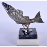 A VINTAGE FRENCH DESMO CHROME CAR MASCOT in the form of a leaping fish. 14 cm x 14 cm.