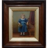 British School (19th Century) Oil on board, Girl in blue. Image 30 cm x 25 cm.