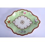Worcester fine Flight Barr and Barr gadroon bordered lime green ground dish painted with flowers im