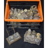 A quantity of glass cruet sets and ink wells