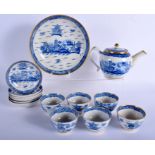 AN EARLY 19TH CENTURY ENGLISH PEARLWARE TEASET painted with landscapes. Largest 24 cm wide. (14)