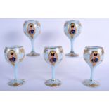 FIVE UNUSUAL VINTAGE MIDDLE EASTERN BLUE GOBLETS decorated with portraits. 14.5 cm high.