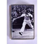 A SILVER TENNIS BOX. 3.5 cm x 4.5 cm.