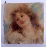 European School (C1919) Oil on canvas, pretty female. 22.5 cm square.