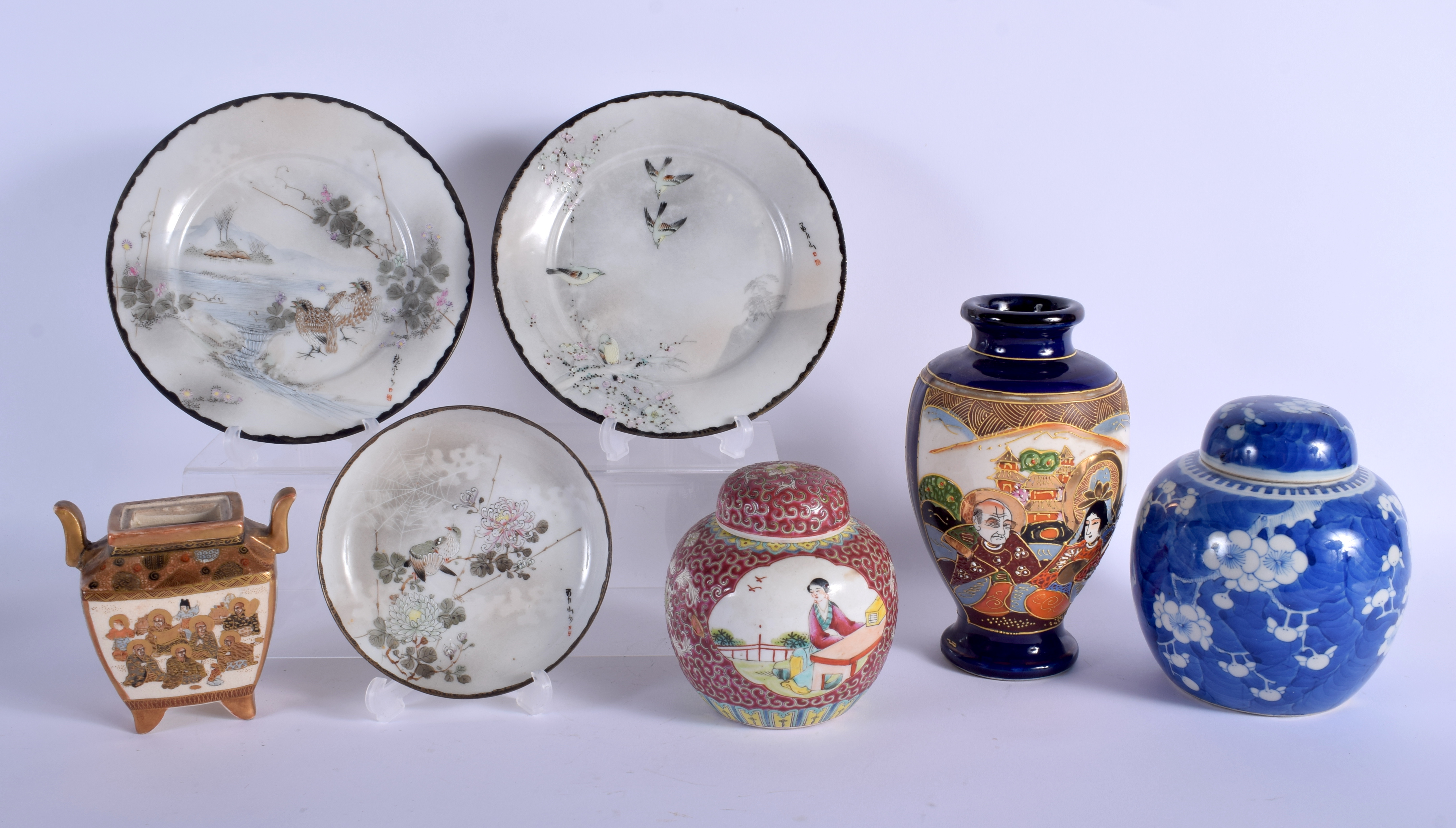 A 19TH CENTURY CHINESE BLUE AND WHITE GINGER JAR AND COVER bearing Kangxi marks to base etc. Larges
