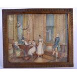 AN EARLY 20TH CENTURY CONTINENTAL PAINTED IVORY INTERIOR MINIATURE depicting figures singing within