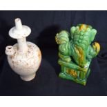 Chinese Ceramic Foo Dog and a ceramic vessel. 28 cm