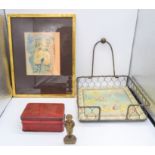 Set of Braille playing cards together with a tray, picture and small bronze