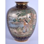 A FINE 19TH CENTURY JAPANESE MEIJI PERIOD SATSUMA VASE painted with geisha within landscapes. 15 cm