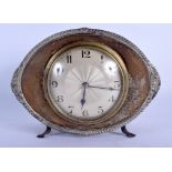 AN ART DECO SILVER PLATED DRUM FORM MANTEL CLOCK. 15 cm x 13 cm.