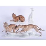 A LARGE ROSENTHAL PORCELAIN FIGURE OF TWO ROAMING WHIPPETS together two Rosenthal figures, two mode