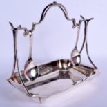 AN ART DECO SILVER PLATED SPOON HOLDER with egg pan beneath. 20 cm x 15 cm.