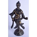 A 19TH CENTURY JAPANESE MEIJI PERIOD BRONZE OKIMONO modelled holding a sword. 19 cm high.