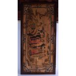 A CHINESE REPUBLICAN PERIOD PAINTED SOFTWOOD PANEL depicting scholars within landscapes. 102 cm x 4