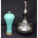 A Turquoise glazed Chinese Meiping Vase and another vase. largest 28 cm high