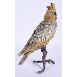 A LARGE CONTEMPORARY COLD PAINTED BRONZE PARAKEET. 31 cm high.