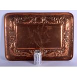 A LARGE ARTS AND CRAFTS NEWLYN COPPER TRAY decorated with fish amongst shellfish. 60 cm x 44 cm.