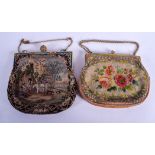 TWO EARLY 20TH CENTURY AUBUSSON TYPE EMBROIDERED PURSES. Largest 21 cm x 17 cm. (2)