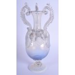 A LOVELY 19TH CENTURY ITALIAN VENETIAN OPAL GLASS VASE with unusual triple spout to body. 19 cm hig