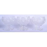 THREE GEORGE III CRYSTAL GLASS BOWLS possibly Irish. 13 cm wide. (3)