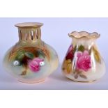 Royal Worcester vase with pie crust rim painted with roses shape G957, date code for 1923 and anot