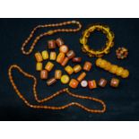 Quantity of amber beads some simulated