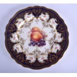 Royal Worcester plate, the centre painted with fruit, signed: 'H. Ricketts', the border with rose s