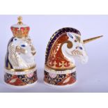 Royal Worcester Golden Jubilee Lion and Unicorn candle snuffers. 10.5cm high