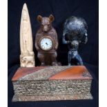 Miscellaneous group, Wooden bear clock,boxes,trays etc