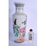 A CHINESE REPUBLICAN PERIOD FAMILLE ROSE VASE together with a similar snuff bottle. Largest 29 cm h