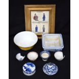 A group oriental collection including framed Pith papers and ceramics