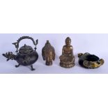 A CHINESE BRONZE CENSER 20th Century, together with a bronze vessel & two buddha. Largest 13 cm x 8