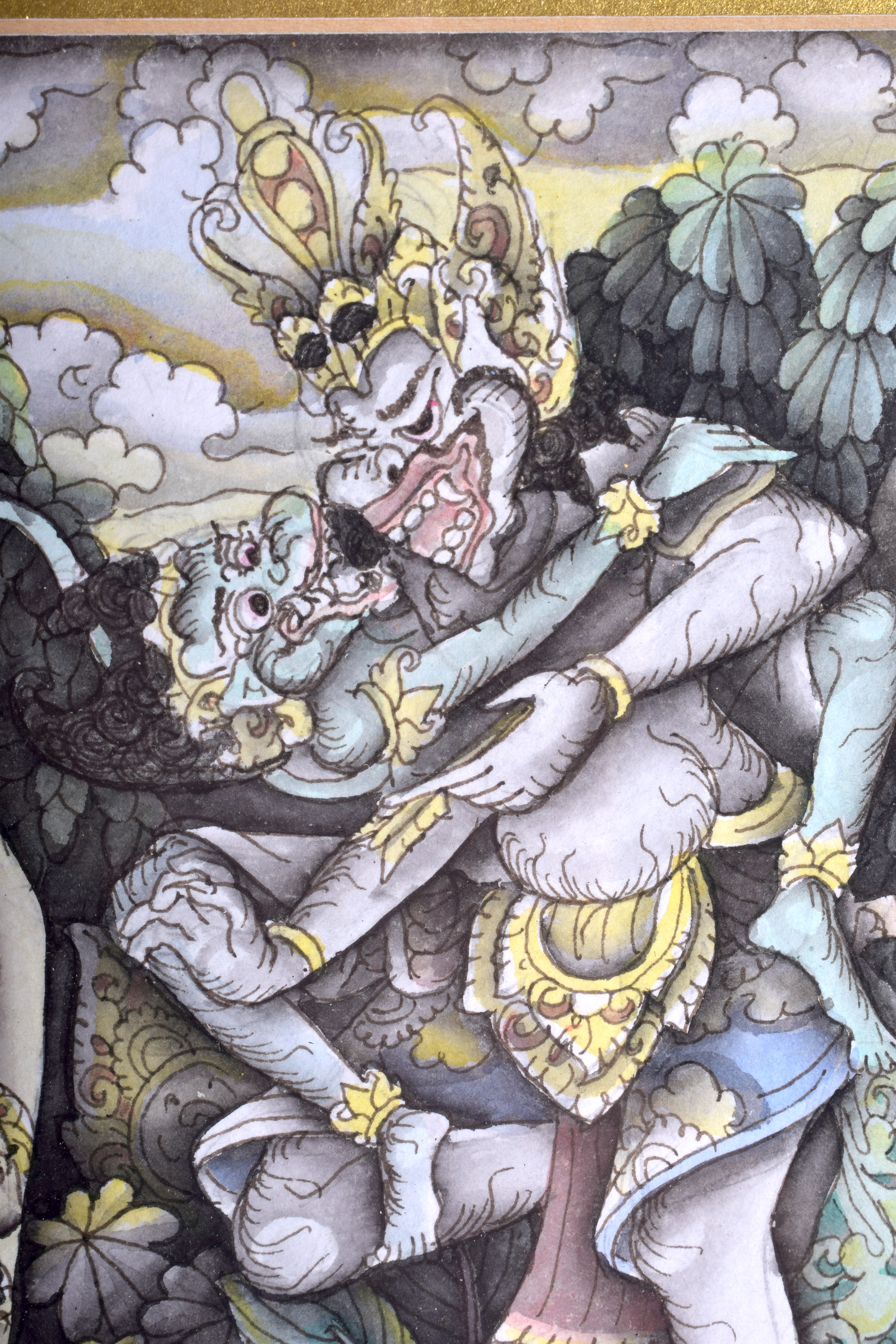 A PAIR OF EARLY 20TH CENTURY THAI WATERCOLOUR PAINTINGS depicting Buddhistic deity. Image 16 cm x 1 - Image 5 of 5