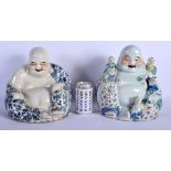 TWO LARGE CHINESE REPUBLICAN PERIOD PORCELAIN BUDDHAS. Largest 28 cm x 17 cm. (2)