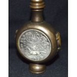 A Chinese Bronze Snuff Bottle with a white metal plaque