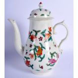 Liverpool very rare coffee pot and cover painted in Chinese style with swimming carp. 24Cm high
