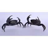A PAIR OF 19TH CENTURY JAPANESE MEIJI PERIOD BRONZE OKIMONO modelled as two crabs, of naturalistic