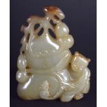 AN EARLY 20TH CENTURY CHINESE CARVED GREEN JADE FIGURE Late Qing/Republic. 6 cm x 4.25 cm.