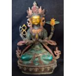 A Chinese Bronze Buddha with Green and Gold decoration 21 cm