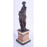 AN 18TH CENTURY ENGLISH BRONZE AND BLUE JOHN FIGURE OF A FEMALE modelled with one arm raised. 28 cm