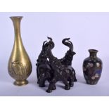 A 19TH CENTURY JAPANESE MEIJI PERIOD BRONZE ELEPHANT together with a vase etc. Largest 15 cm high.