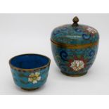 Lidded Cloisonne pot together with another 7cm