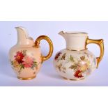 Royal Worcester blush ivory jug painted with flowers date code for 1892 and another Royal Worcester