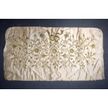 A 19TH CENTURY OTTOMAN TURKISH GOLD THREAD PILLOW CASE. 100 cm x 50 cm.