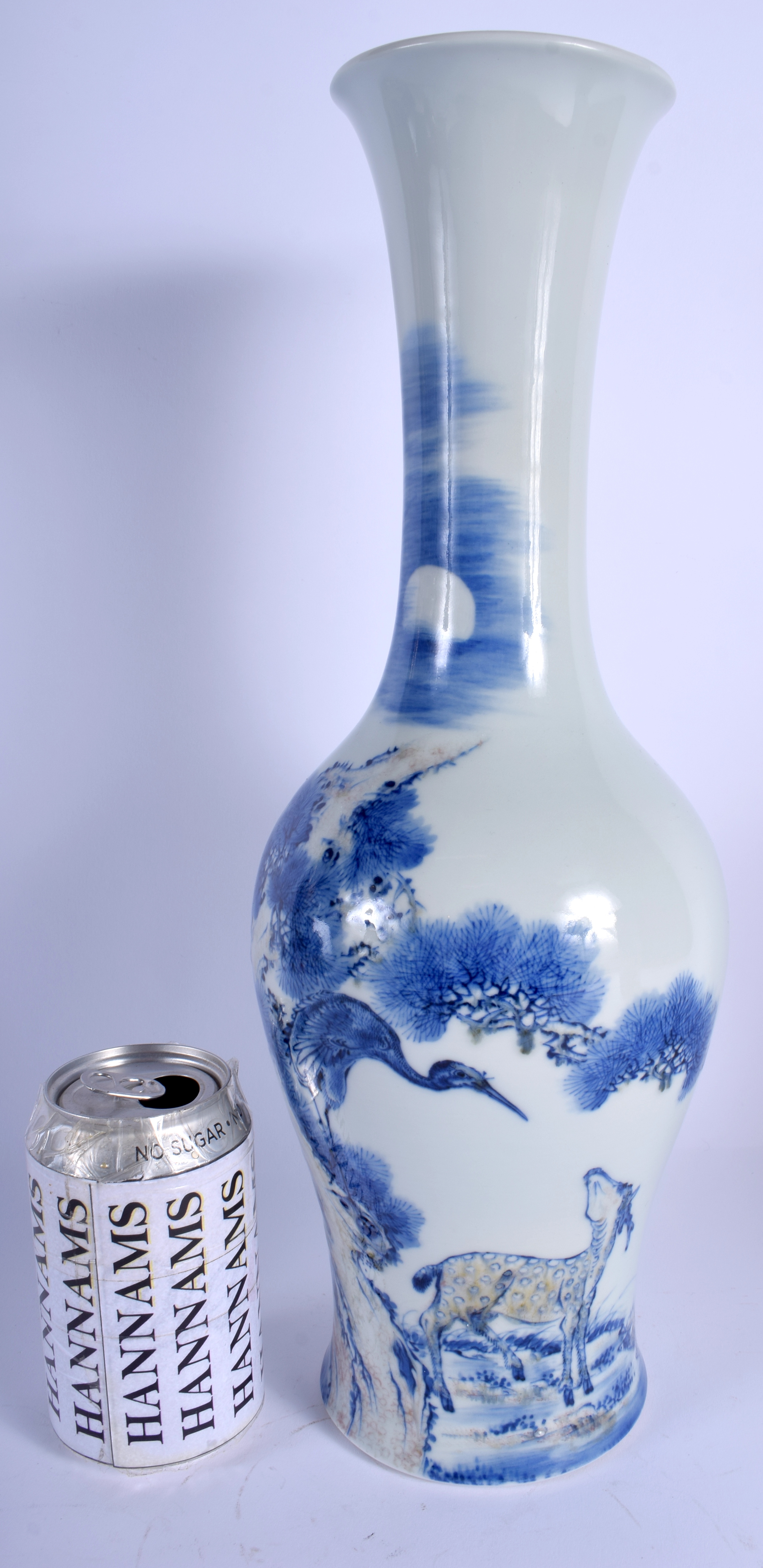 A LARGE 19TH CENTURY CHINESE BLUE AND WHITE PORCELAIN VASE bearing Kangxi marks to base, painted wi